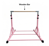 Barre de gymnastique junior premium avec rail en bois massif, design pliable peu encombrant, base large 123x145cm pour la maison et la salle de sport des enfants