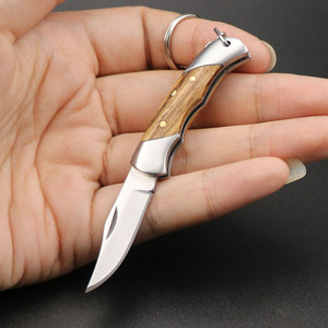 Cuchillo plegable de acero inoxidable con mango de madera, mini herramienta EDC para exteriores con borde liso, fácil de transportar - Product Image 1