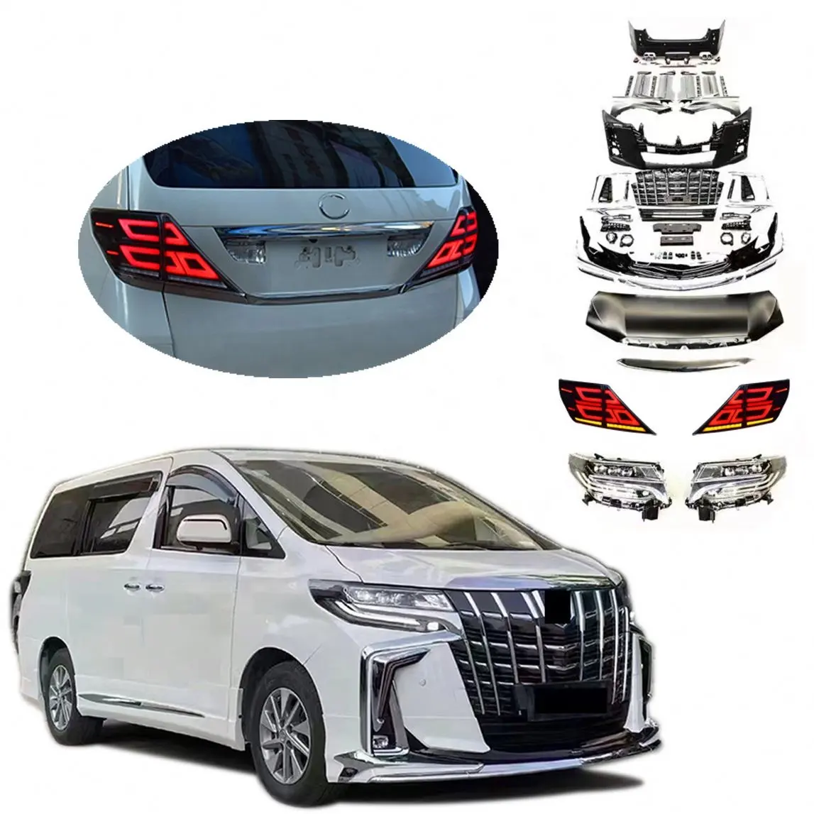 Lampu belakang terbaru dengan Kit tubuh untuk Alphard Vellfire Anh20 2008 2009 2010 2011 2012 2013 2014 ke Anh30 35 2018 2020 Modellista