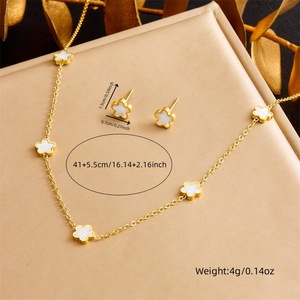 European American Style Flower Shell Jewelry <b>Set</b> Gold Plated Stainless Steel Women's Everyday Wear Necklace <b>Bracelet</b> Earrings - Product Image 4
