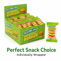 OEM ODM Pittig & Verfrissend Fruitig Smaak Zure Mini Burger Gummy Treat Individueel Verpakt in de Displayverpakking