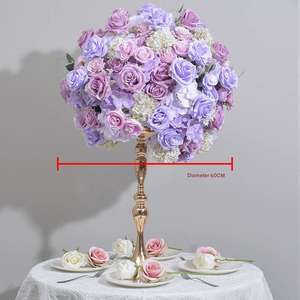 LO-681 Vente en gros de boules de fleurs artificielles en hydrangea et roses de 60 cm, centre de table pour mariage, décoration de salle de banquet et d'exposition - Product Image 5