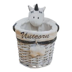 Cestino in Rattan Bianco con Unicorno, 1 Pezzo, D18xH16cm - Product Image 1