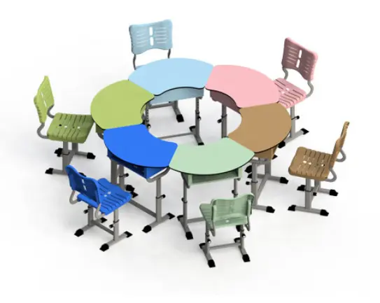 สิ่งแวดล้อมไม้และ Melt นักเรียนตารางและเก้าอี้ trapezium โต๊ะสำหรับโรงเรียนเฟอร์นิเจอร์