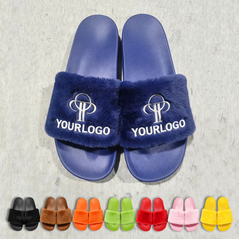 Custom Embroidery Logo Fur Mule Slipper
