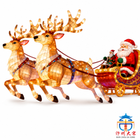 Conjunto de Decoración Festiva para Exteriores con Trineo de Papá Noel y Renos de Seda Hechos a Mano, Linterna Gigante Iluminada con LED para Exhibición Navideña