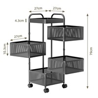 Groothandel Koolstofstaal Meerlagige Roterende Manden Rek Opslag Plank Keuken Trolley Kar Groente Fruitmand Voor Voedsel