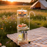 Carrito de Catering Multiusos Acrílico Dorado de Alta Calidad para Banquetes, Carrito Portátil para Flores para Bodas y Cumpleaños