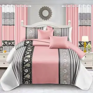 11 cái nhà dệt may màu hồng in Comforter Polyester nhà dệt Khăn trải giường Bộ