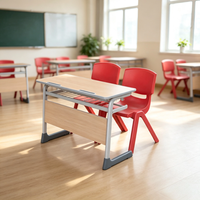 Ensemble table et chaise d'école à hauteur réglable avec structure métallique, table d'étude pour étudiants avec rangement, mobilier éducatif durable