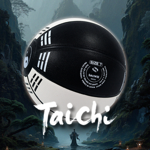 Ballon de basketball Yin <span class=keywords><strong>Yang</strong></span> taille officielle personnalisé, motif Tai Chi unique, revêtement en cuir PU pour matchs professionnels en intérieur et en extérieur - Product Image 2