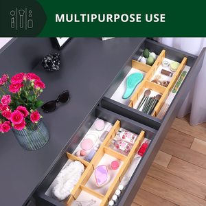 Verstelbare Bamboe Lade Verdelers Organisatoren Met Inzetstukken-Uitbreidbare Lade Organisatie Scheiders, Bamboe Dispenser - Product Image 5