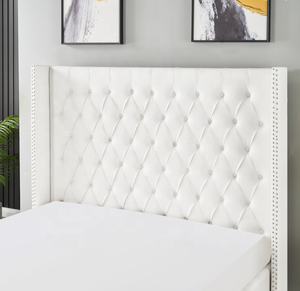 Nút da trắng cực kỳ thanh lịch búi cánh trở lại Đầu giường cao Nâng Thủy Lực Kích thước Vua lưu trữ Nữ Hoàng nền tảng giường - Product Image 6