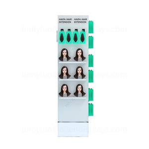 Support de présentation de perruques multifonctionnel en métal, rotatif à 4 côtés avec étagères, crochets et roulettes pour extensions de cheveux - Product Image 3