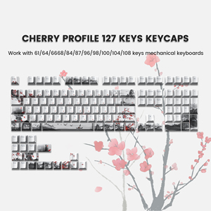 XVX Keycaps <span class=keywords><strong>japonais</strong></span> motif fleur de prunier profil Cherry Double Shot Dye-Sub PBT Set de 127 touches pour clavier mécanique PC - Product Image 2