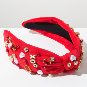 Elegante Fascia per Capelli Rossa e <span class=keywords><strong>Rosa</strong></span> da Donna con Cuore XO, Perle e Diamanti, Dolce Cerchietto per San Valentino, Accessorio per Capelli Stile Barocco - Product Image 4