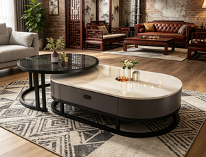 Luxury Sintered Stone Top Coffee Tea Side <strong>Table</strong> <strong>Set</strong> <strong>of</strong> 2 Modern Silver Gold Stainless Steel Marble <strong>Living</strong> <strong>Room</strong> Home Furniture - Product Image 3