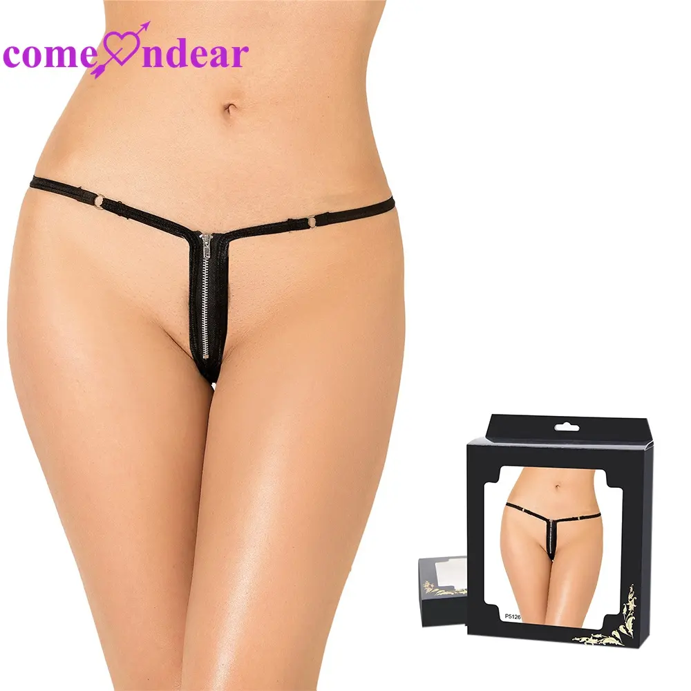 Boxer noir de bonne qualité avec fermeture éclair sur le devant, culotte tanga Sexy, sous-vêtements en cuir pour femmes, vente en gros, en Stock