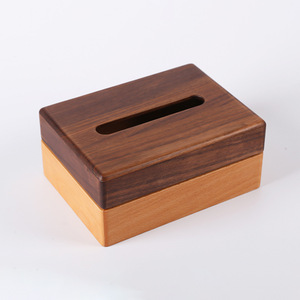 Caja de pañuelos de madera maciza, diseño moderno con empalmes de haya y nogal para uso en el hogar y la oficina - Product Image 1