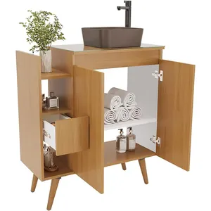 Under Sink Bathroom Cabinet Free Standing Wooden Sink Storage Unit Basin Cupboard With Shelf And Basin