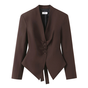 Blazer <span class=keywords><strong>de</strong></span> Diseño Personalizado para Oficina con Pliegues en el Pecho, Cierre <span class=keywords><strong>de</strong></span> un Solo Botón, Sin Mangas o con Mangas Largas, Fabricación OEM por Fábrica <span class=keywords><strong>de</strong></span> Ropa China - Product Image 1
