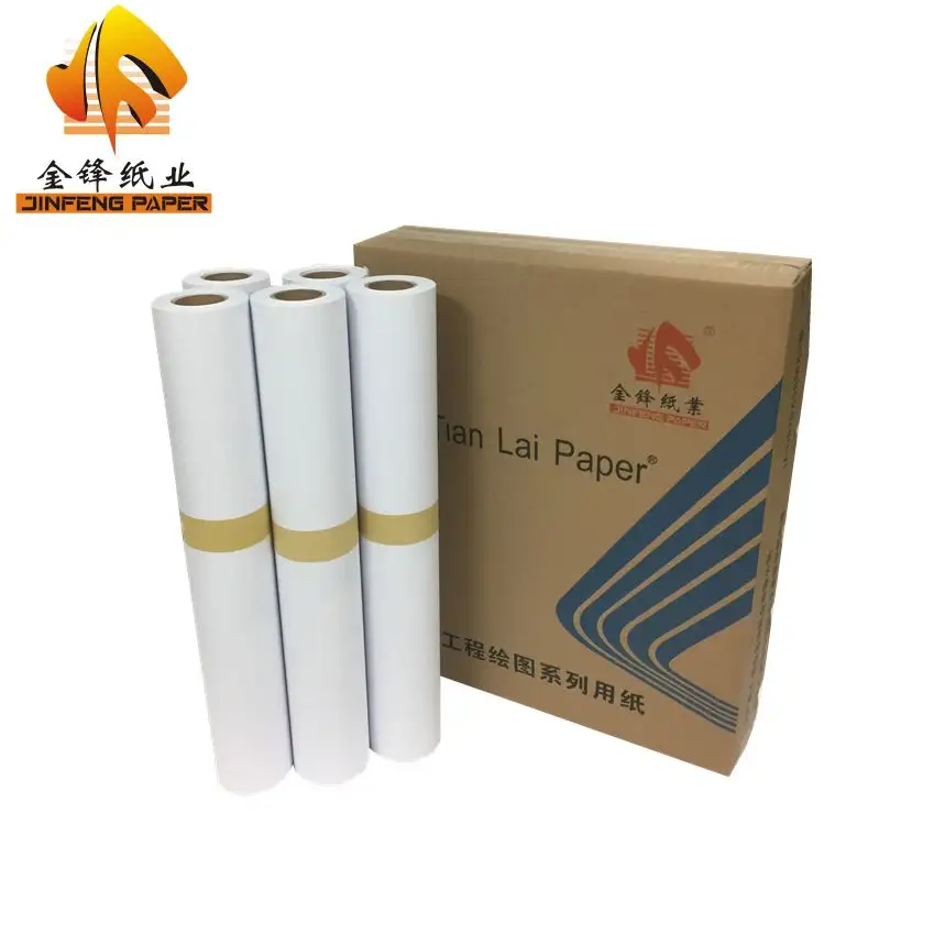 Nhà máy chất lượng cao 80gsm A0 Máy vẽ giấy cuộn giấy trắng trái phiếu CAD giấy đánh dấu CuộN 36 inch với Máy vẽ 2 lõi