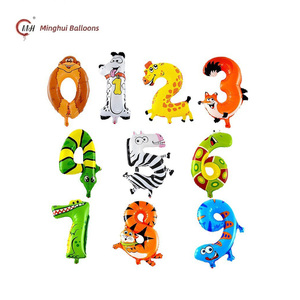 Globos de Número del 0 al 9 con Diseño de Animales de Dibujos Animados, Globos de Mylar con Temática de Zoológico y Jungla, Decoración para Fiestas de Primer Cumpleaños y Baby Shower, Inflables con Helio - Product Image 1