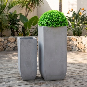Fioriera <span class=keywords><strong>in</strong></span> Fibra di Argilla e <span class=keywords><strong>Cemento</strong></span> Stile Europeo, Grande e Alta, Quadrata, per Arredamento Casa, Vaso da Terra con Fori di Drenaggio - Product Image 2