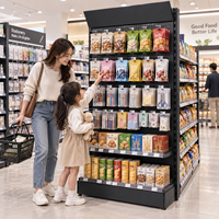 Étagère d'angle de supermarché, présentoir de vente au détail à panneau perforé, étagère de fin de rayon pour épicerie, support promotionnel en métal noir