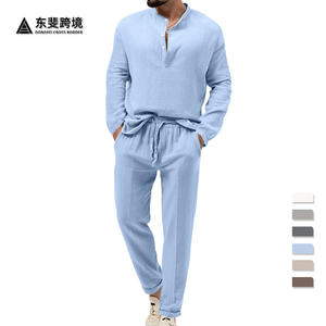 เสื้อเชิ้ตแขนยาวลำลองสีทึบสำหรับผู้ชายและชุดกางเกงขายาวเส้นใยโพลีเอสเตอร์ชุดลำลองสำหรับฤดูใบไม้ผลิฤดูใบไม้ร่วง - Product Image 5