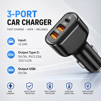Chargeur de voiture 3 ports PD USB-C + 2.4A USB, adaptateur allume-cigare intelligent triple sortie rapide, mini chargeur de voiture noir