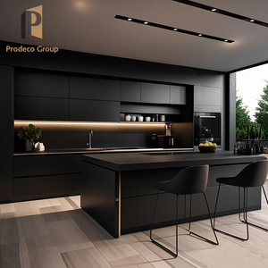 Luxuriöse Hochwertige Maßgefertigte Modulare Moderne Schwarze Küchenschränke mit Holzlaminat Umweltfreundliche Marmor-Arbeitsplatte Spüle - Product Image 3