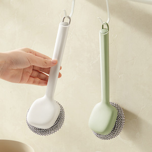 HeDou Pot Scrubber Long Handle Stainless Steel Wire Dish Brush For Kitchen Cleaning - Product Image 1