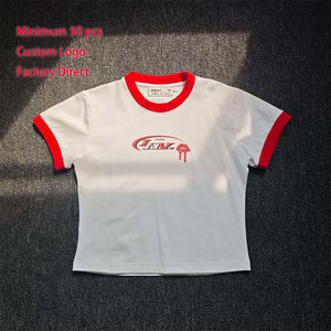 <span class=keywords><strong>T</strong></span>-<span class=keywords><strong>shirt</strong></span> da donna vestibilità aderente, all'ingrosso, basic, ricamate, leggere, crop top da ragazza, a manica corta, fornitore di stampa - Product Image 1