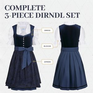 ชุดเดรส Dirndl แบบบาวาเรียนสำหรับผู้หญิง ชุดเยอรมันแบบดั้งเดิมสำหรับเทศกาลอ็อกโทเบอร์เฟสต์ ชุด 3 ชิ้น เสื้อกำมะหยี่ คอระบาย แขนสั้น - Product Image 4