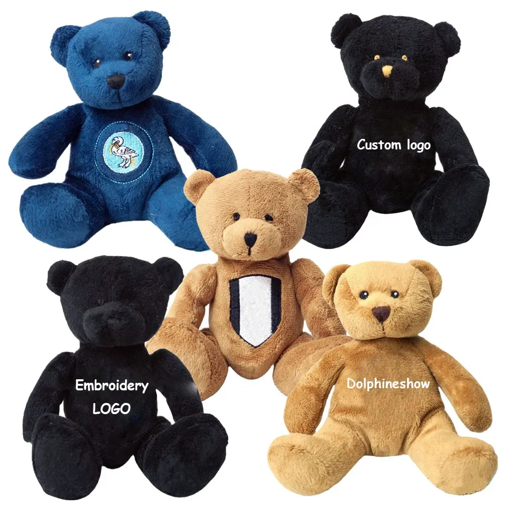 Professional manufacturer custom cool cute stuffed soft toy plush black teddy bear doll with embroider LOGO