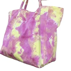 Wholesale Custom Logo Printed Tie-dye Hippie Hobo Women shopping Bag Shoulder Cotton Canvas Tote Bag Tie Dye Bag