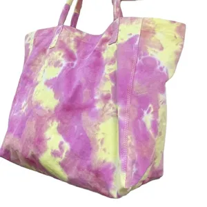 Grosir kustom cetak Logo Tie-dye Hippie Hobo tas belanja wanita tas bahu kanvas katun tas Tote Tie-Dye tas pewarna