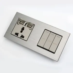 Interruptor de parede botão cinza prata 16a, interruptor de tomada usb modular de 2 gang,
