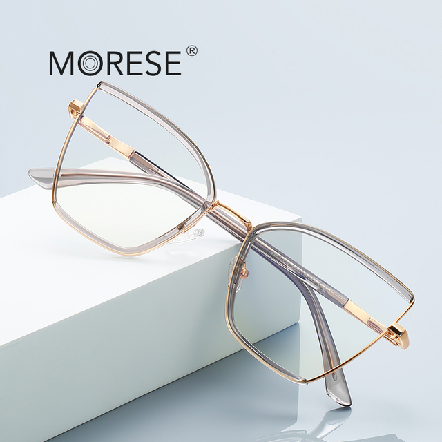 MORESE 3157 Eyeglasses Frames Butterfly Grey Blue Light Glasses Metal Optical Frames for Women