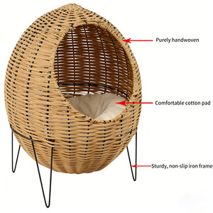 Maison pour chat en rotin de qualité supérieure sur pieds trépieds surélevés, lit pour chat surélevé avec coussin doux, panier pour animaux de compagnie moderne fait à la main - Product Image 4