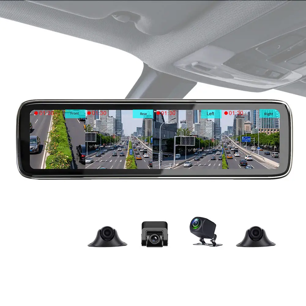 Layar Sentuh 12 Inci 4 Saluran Chs Kamera 360 Derajat Kaca Spion Mobil Dvr Dash Cam dengan Monitor Parkir Tampilan Burung 3