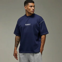 T-shirt surdimensionné de haute qualité en coton 100% 250 g/m², logo personnalisé, style streetwear minimaliste pour homme, bleu marine uni