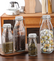 Bouteilles en verre transparentes vides en gros pour lait, boissons, café, jus, rechargeables, avec poignée pour utilisation portable en extérieur