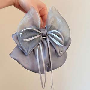 Pince à cheveux élégante à trois couches avec nœud, style français, en métal, pour queue de cheval, accessoire simple et raffiné pour femme, idéal pour les fêtes et mariages - Product Image 1