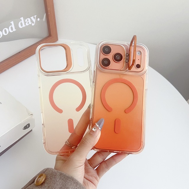 Shockproof Phone Case Gradient Magnetic Mobile Phones Cover with Metal Kickstand for iPhone 16 Pro Max 17 Pro Clear Case