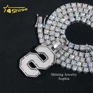 Kalung Perhiasan bagus pria dan wanita perhiasan emas 14k berlapis es hip hop lulus penguji berlian huruf <span class=keywords><strong>S</strong></span> vvs moissanite liontin - Product Image 2