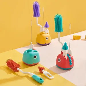 3pcs Zenidoo Silicone <b>Brush</b> <b>Bottles</b> 360 Degree Rotation Baby <b>Bottle</b> Pacifier Cleaning <b>Brush</b> Nipple Dropper Soft Bristles - Product Image 1