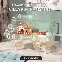 Cage pour petits animaux en acrylique entièrement transparente, écologique, moderne, grande, spacieuse et luxueuse, design soie dorée pour hamsters