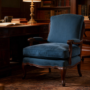 Poltrona in Legno Stile Francese Antico per Casa, Hotel, <span class=keywords><strong>Salotto</strong></span>, Arredamento Soggiorno, Comoda e Morbida Poltrona Divano - Product Image 3